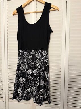 Derek Heart Black Tank Dress with Black & White Geometric Skirt